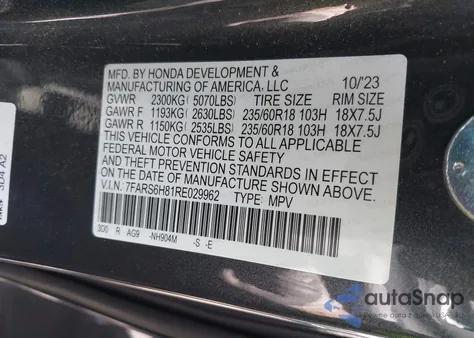 2024 Honda Cr-V Hybrid Sport-L из США, поврежденный, VIN 7FARS6H81RE029962